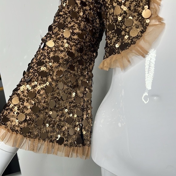 Betsey Johnson One Size Bronze Gold
Sequined Ruffled Open Bolero Shrug Jacket - Picture 5 of 9